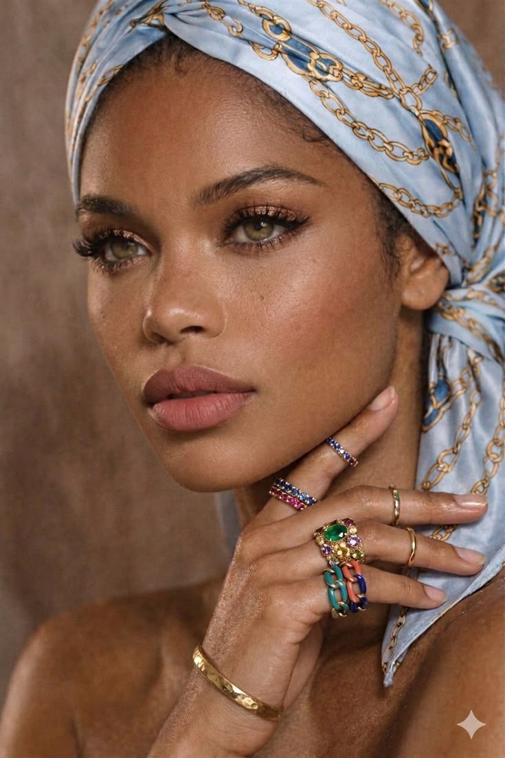Golden Crowned — Head Wrap Royalty & Jeweled Glamour | Melanin Beauty Digital Art Print