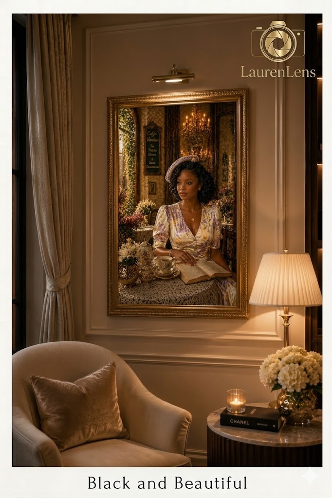 Garden Tea Party — Vintage Floral Elegance | Black Woman Wall Art Digital Print