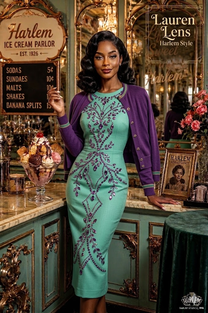 Harlem Ice Cream Parlor 1926 — Mint & Purple Crystal Glamour | Harlem Style Digital Art Print