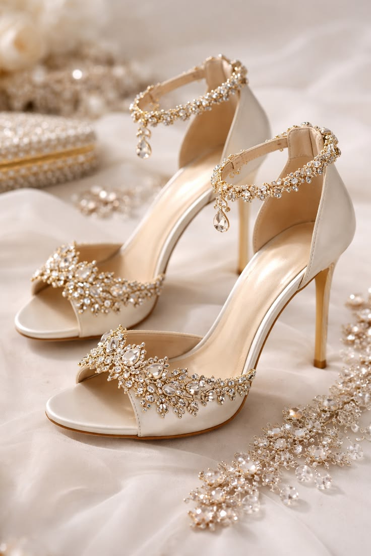 Luxury Bridal Heels: Crystal & Pearl Wedding Shoe Art — Digital Print | Lauren Lens