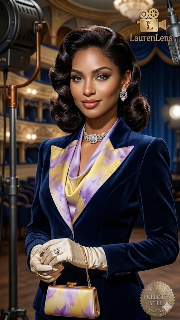 Navy & Gold Publicity Still 1947 — Velvet Sophistication | Hollywood Glamour Digital Art Print